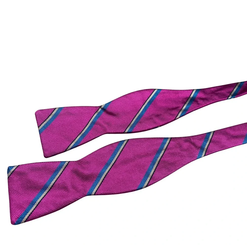 Vintage Ferrell Reed Repp Silk Bow Tie Magenta‎ Teal Striped Self Tie Adjustable